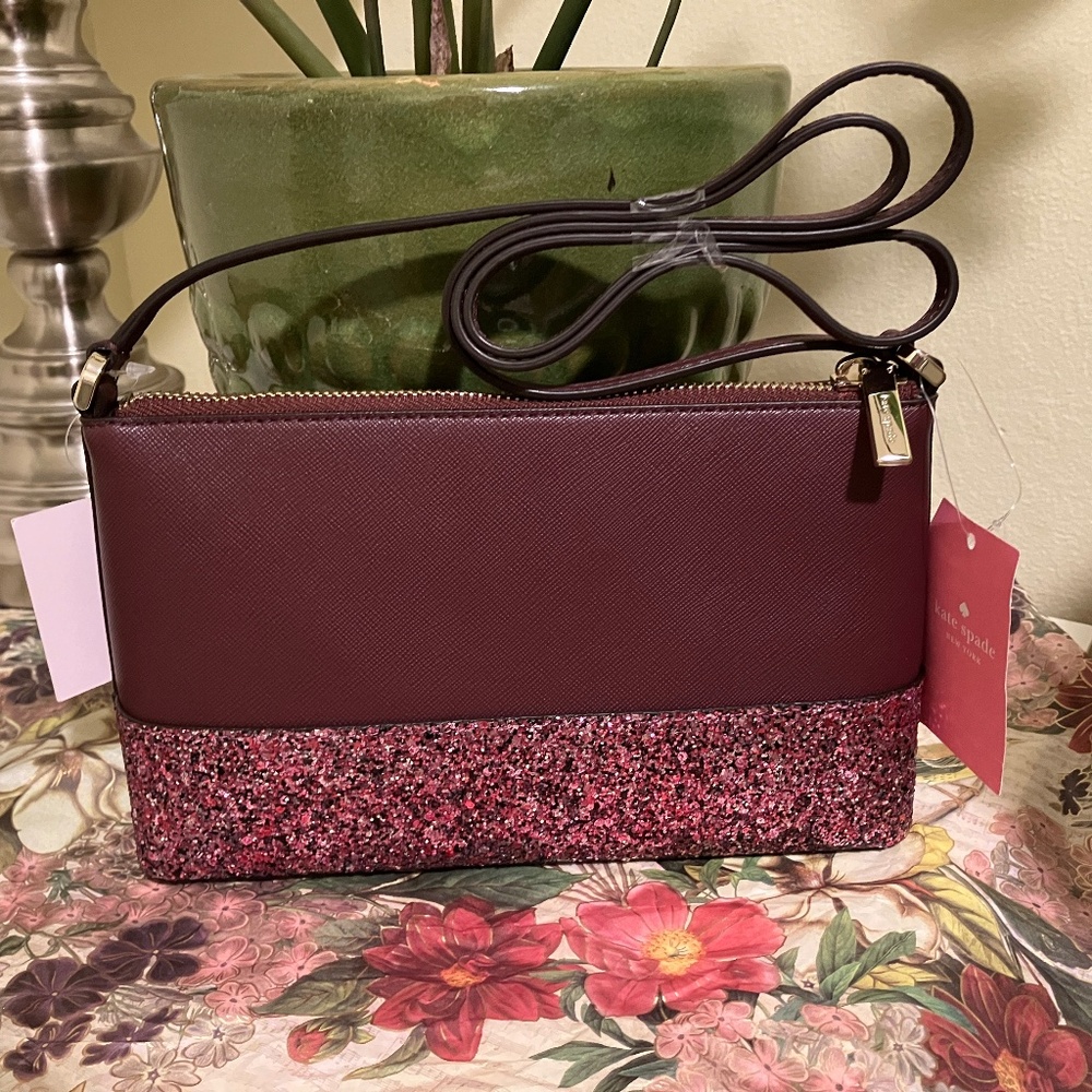 ✨ PRISTINE ✨ Kate Spade Burgundy & Glitter Crossbody - Picture 2 of 8